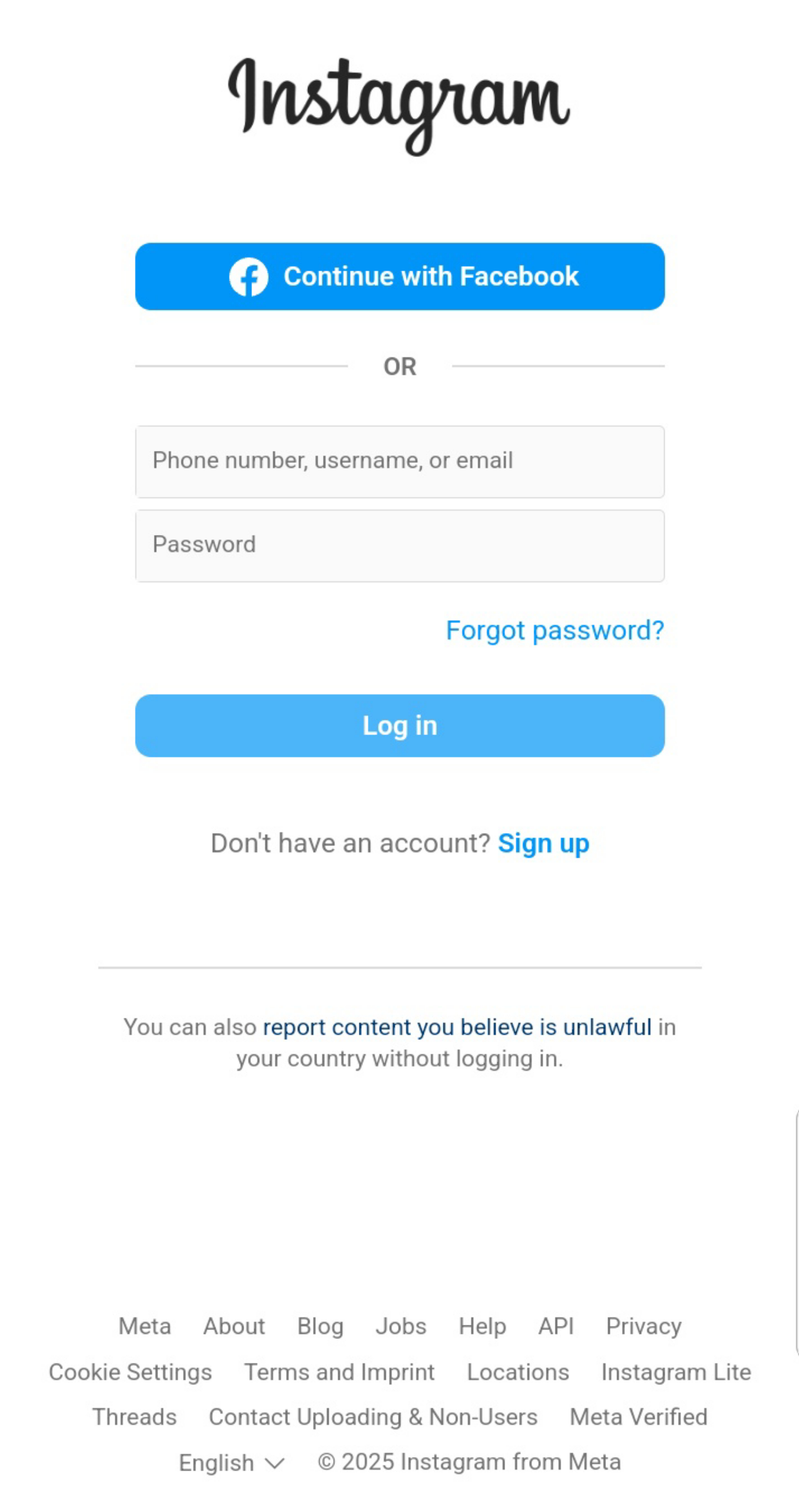 Instagram Login - Webpage